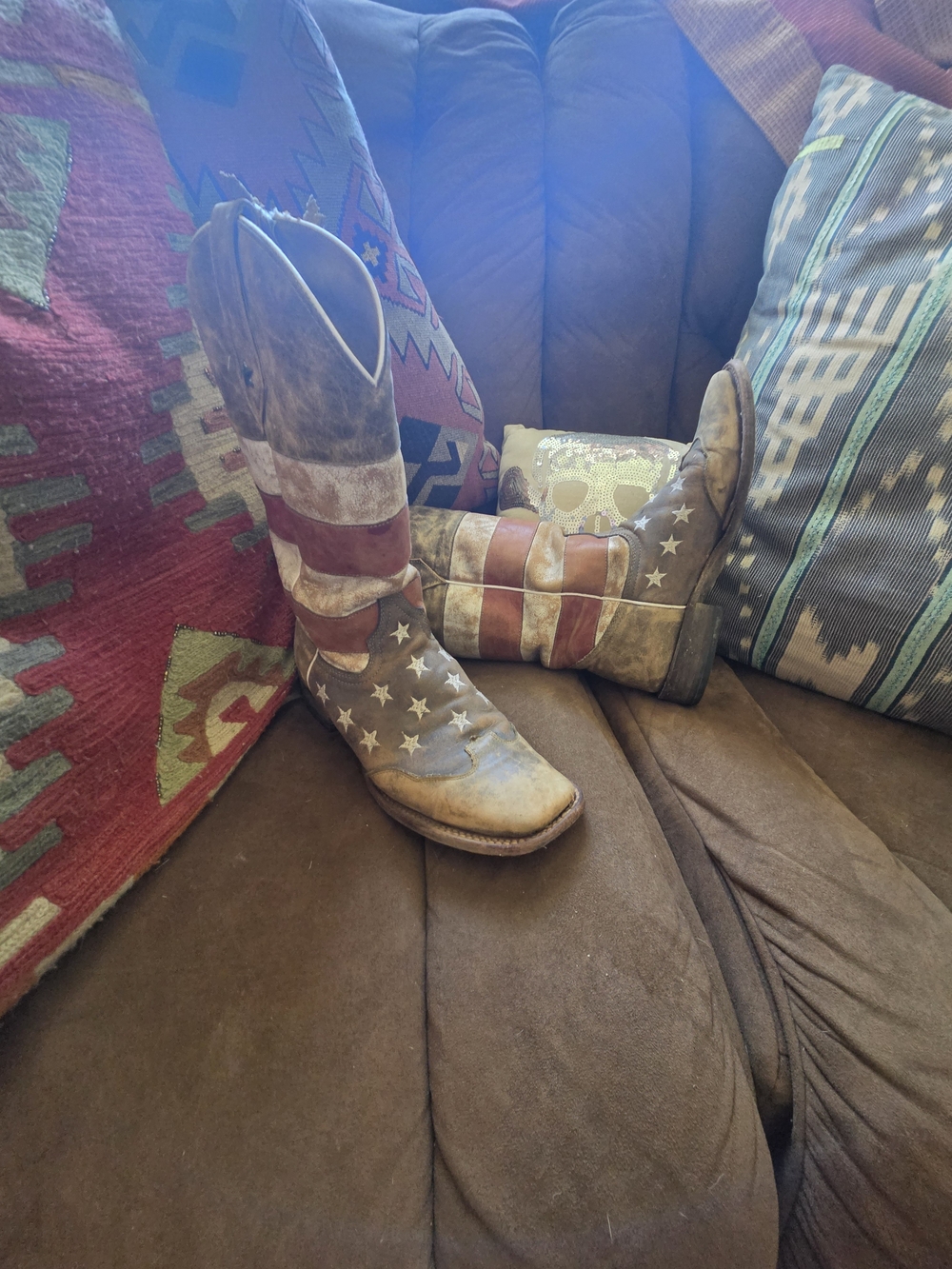 Patriotic Stars & Stripes Western Heeled Boots - Red/White/Blue